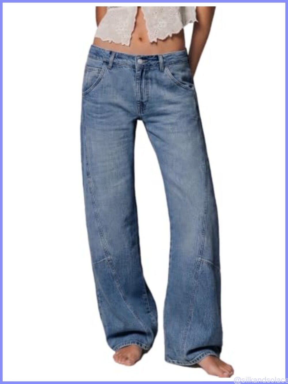 ELLEVEN Women's Low Rise Baggy Barrel Jeans Wide Leg Denim Pants